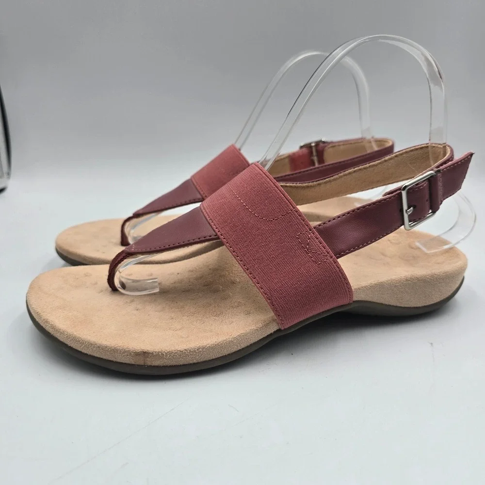 Vionic Sandals Women 7 Wide Danita Burgundy Leather Thong Slingback EUC Comfort